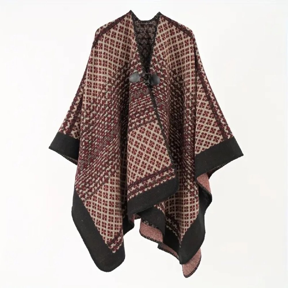 Burgundy Jacquard Knitted Blanket Shawl /NWOT